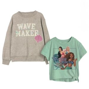 Nwt DISNEY Little Mermaid Pullover Sweatshirt And Short Sleeve Shirt